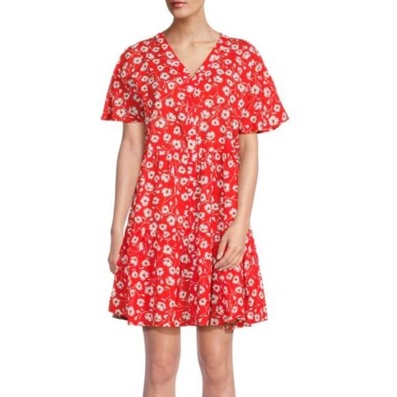 Boss Hugo Boss Dango Floral Mini Dress Tiered Red Blue Size 8 NEW with tags! - Picture 1 of 9